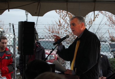 Transportation Secretary Ray LaHood speaks at the site of the Southwest Moody Avenue project, recipient of a $23.2 million federal stimulus grant. The project will make future developments truly multimodal, LaHood said.