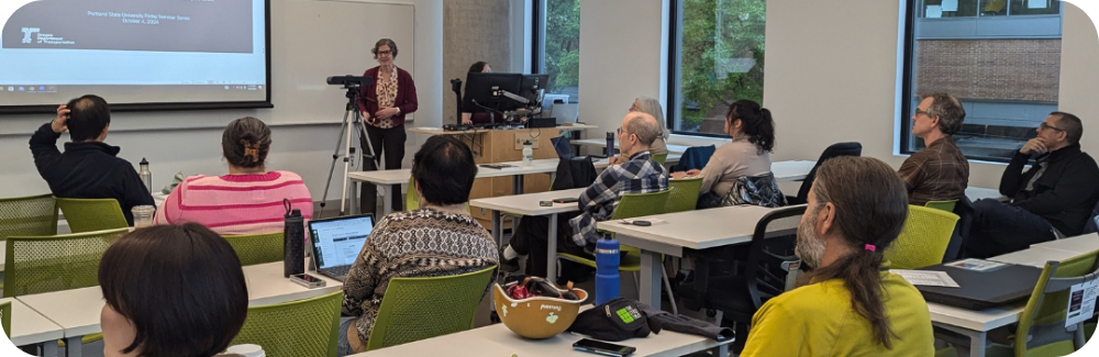Students and an instructor in a classroom at Portland State University