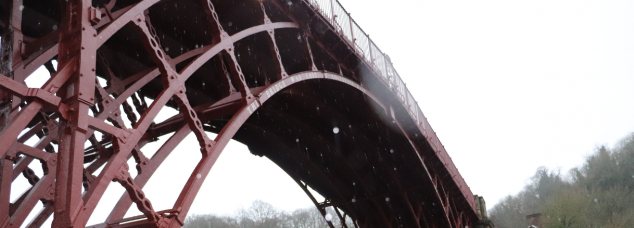 A bridge with red gusset plates