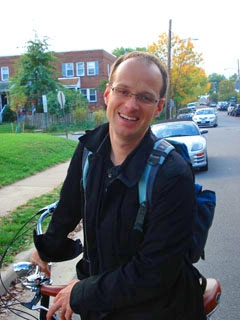 OTREC visiting scholar Ralph Buehler, prepared to conduct on-the-road bicycle research.